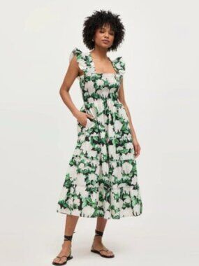 Hill House Ellie Ruffle Shoulder Tiered Nap Dress Hydrangea SMALL